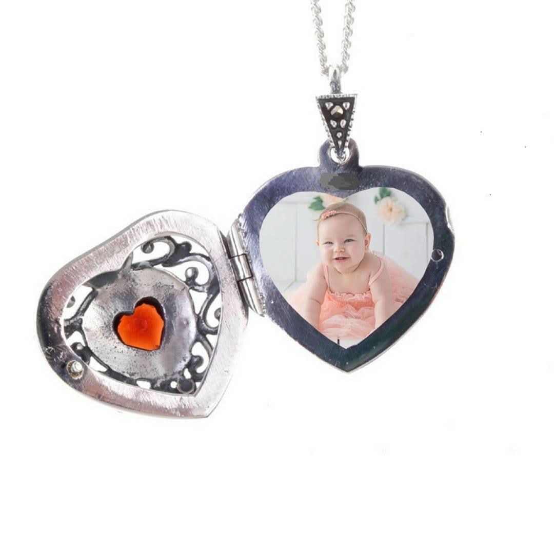 Garnet Vintage Heart Locket | Silver - Image 7