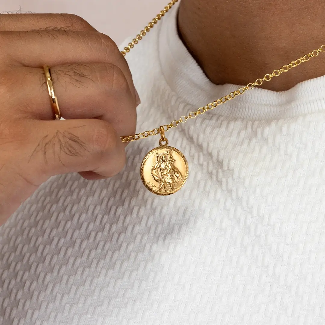 Large Personalised St Christopher Necklace in 18ct Gold Vermeil - Image 3