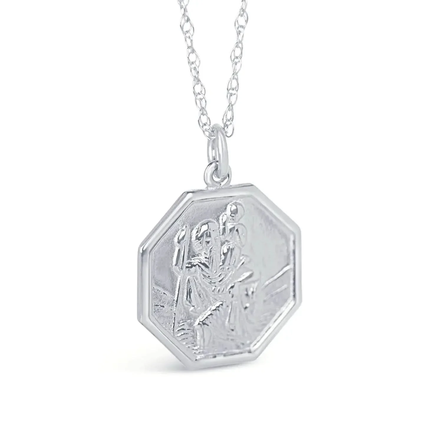 Engravable St Christopher Necklace | White Gold - Image 4