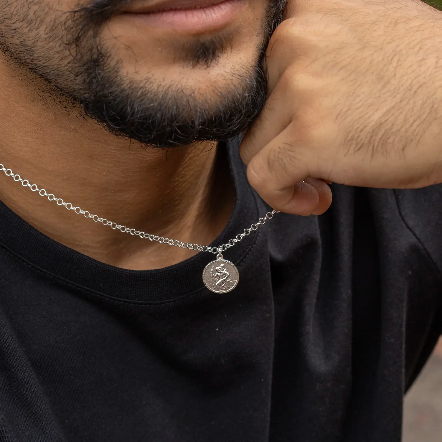 Men's Small St Christopher Necklace Solid Silver + Engraving - Image 8