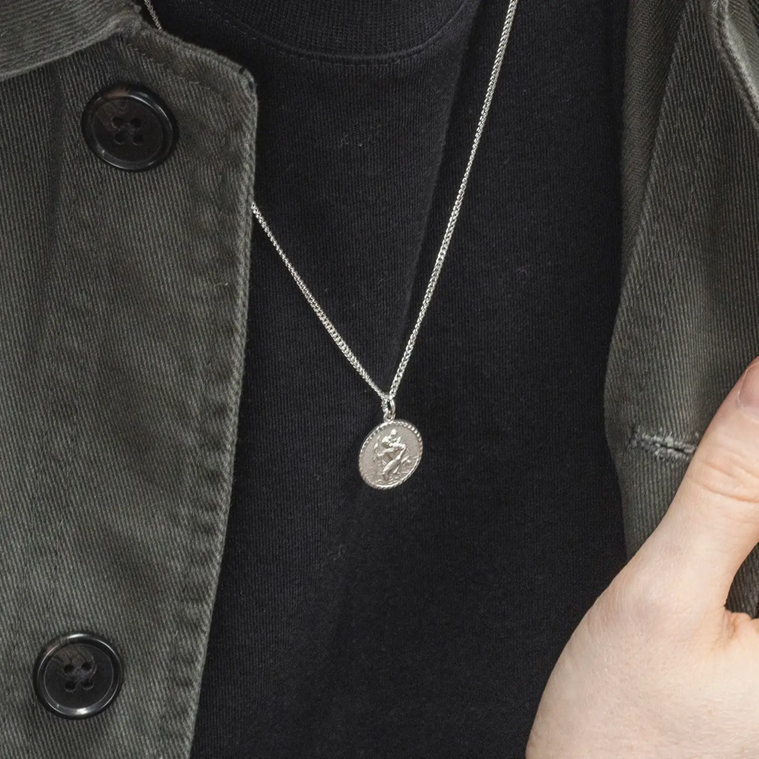 Men's Small St Christopher Necklace Solid Silver + Engraving - Image 9