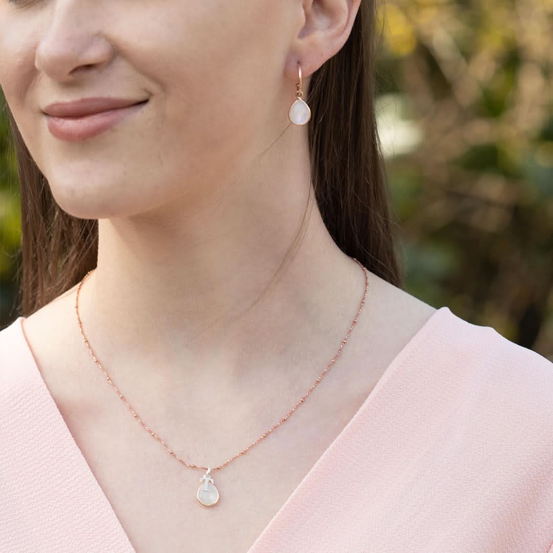 Moonstone Charm Necklace in Rose Gold | June Birthstone - Image 7