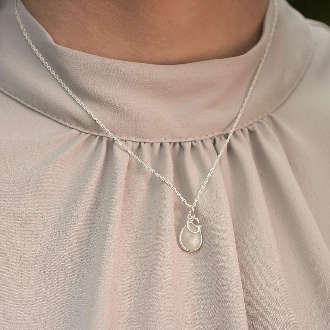 Moonstone Charm Necklace in Silver | June Birthstone - Image 9