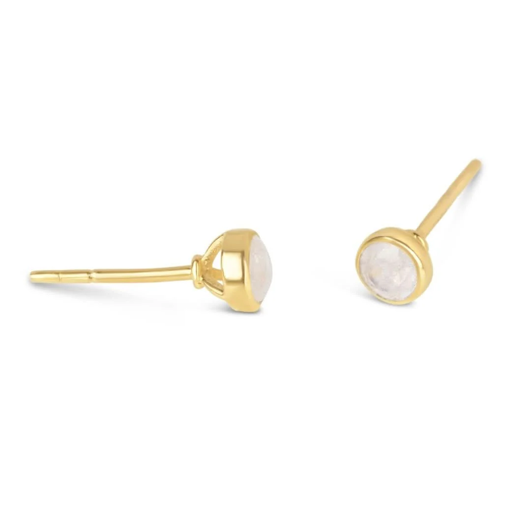 Moonstone Mini Stud Earrings | Gold - June - Image 3