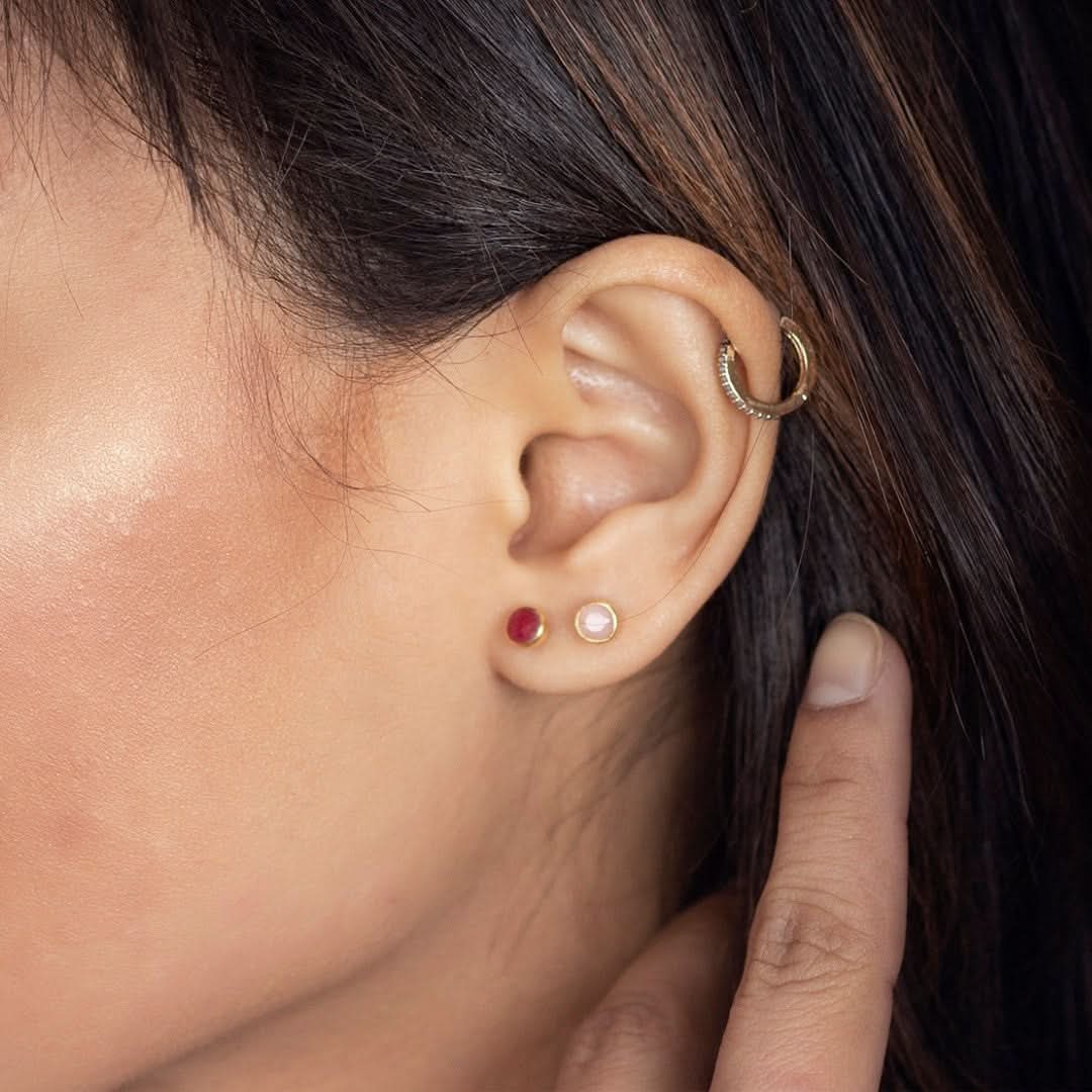 Moonstone Mini Stud Earrings | Gold - June - Image 4