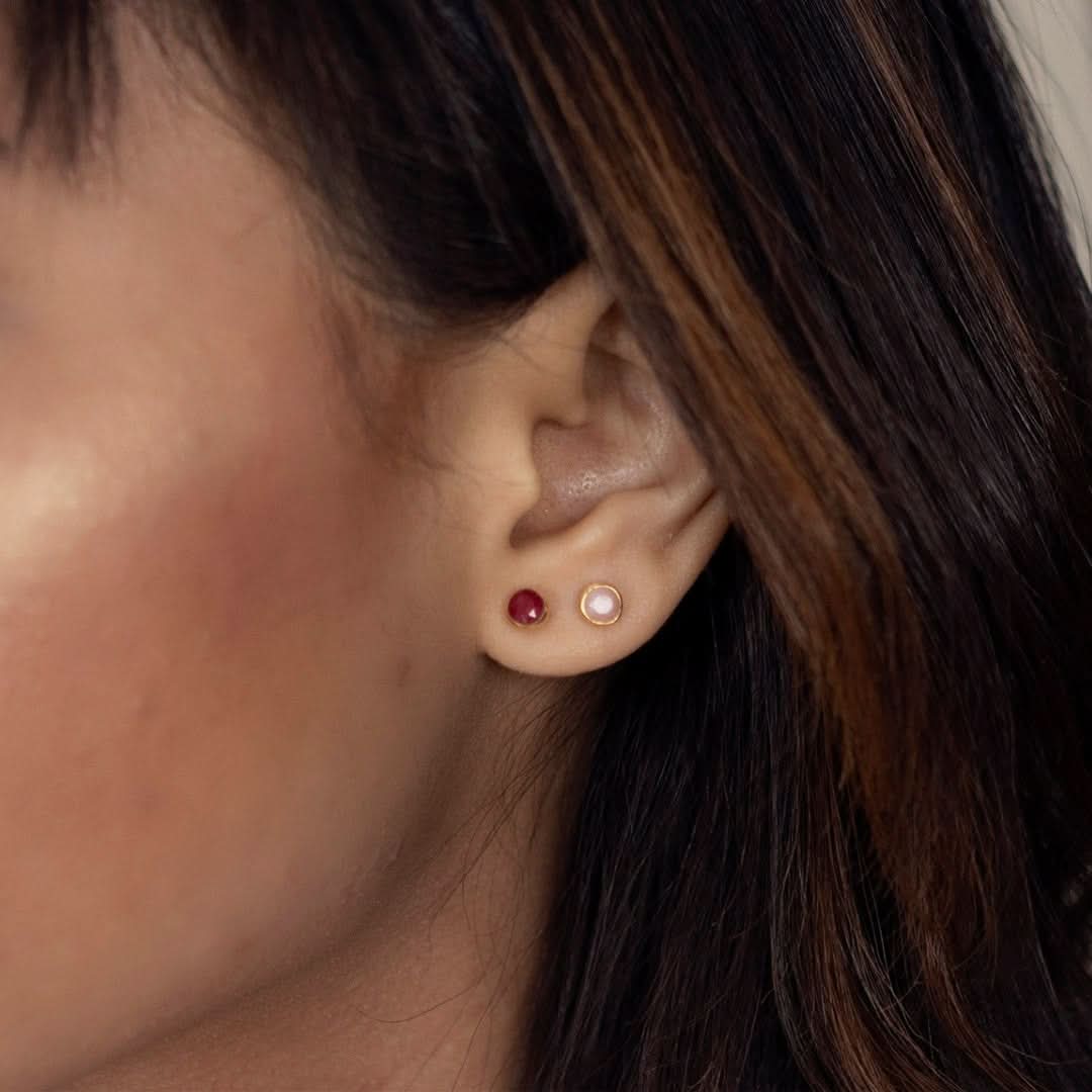Moonstone Mini Stud Earrings | Gold - June - Image 6