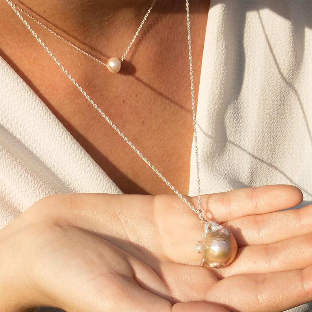 Pearl Chain Necklace | Ivory - Silver - Image 3