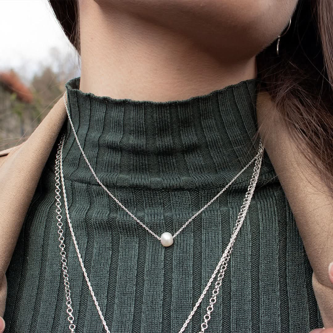 Pearl Chain Necklace | Ivory - Silver - Image 4
