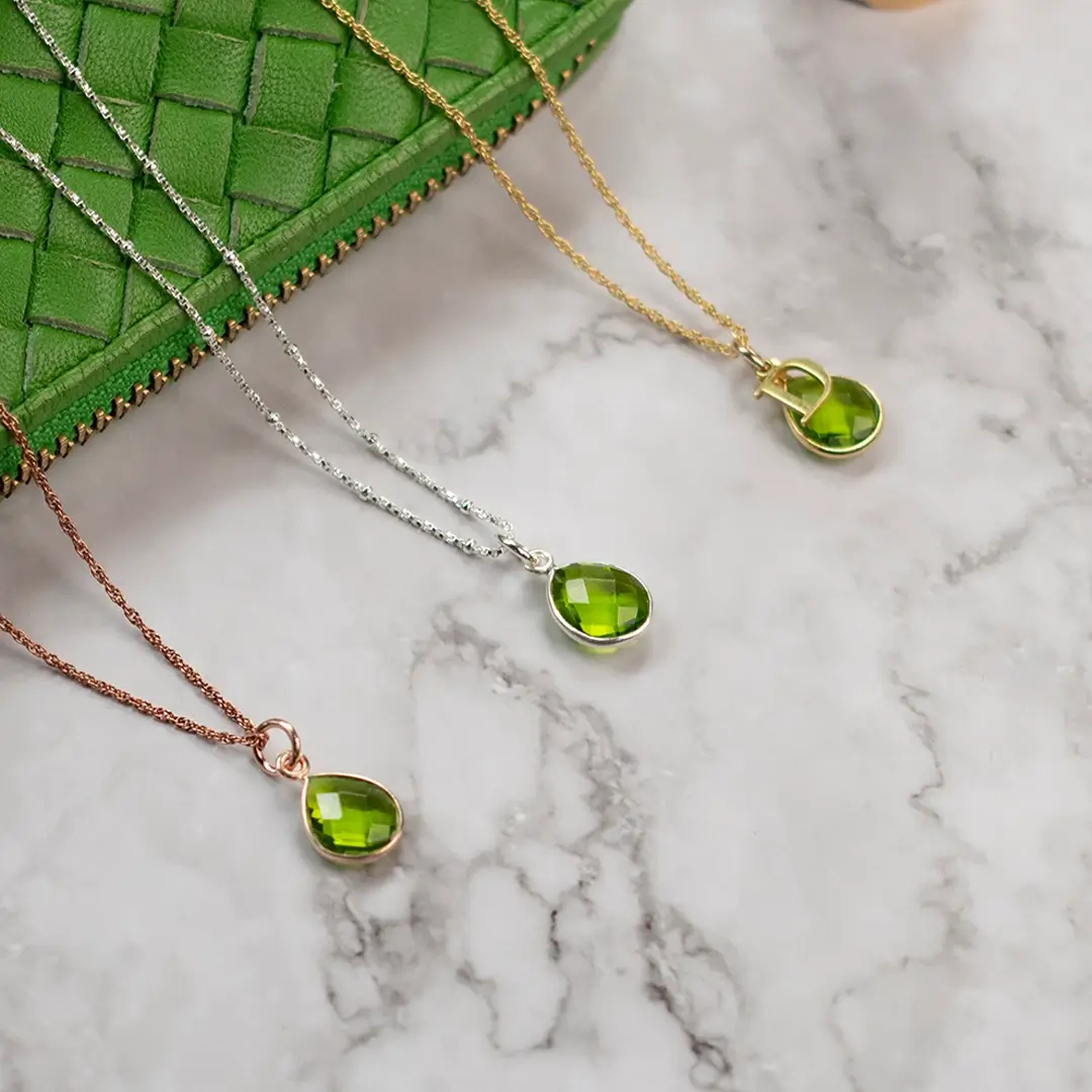 Peridot Charm Necklace Gold August's Birthstone - Image 7