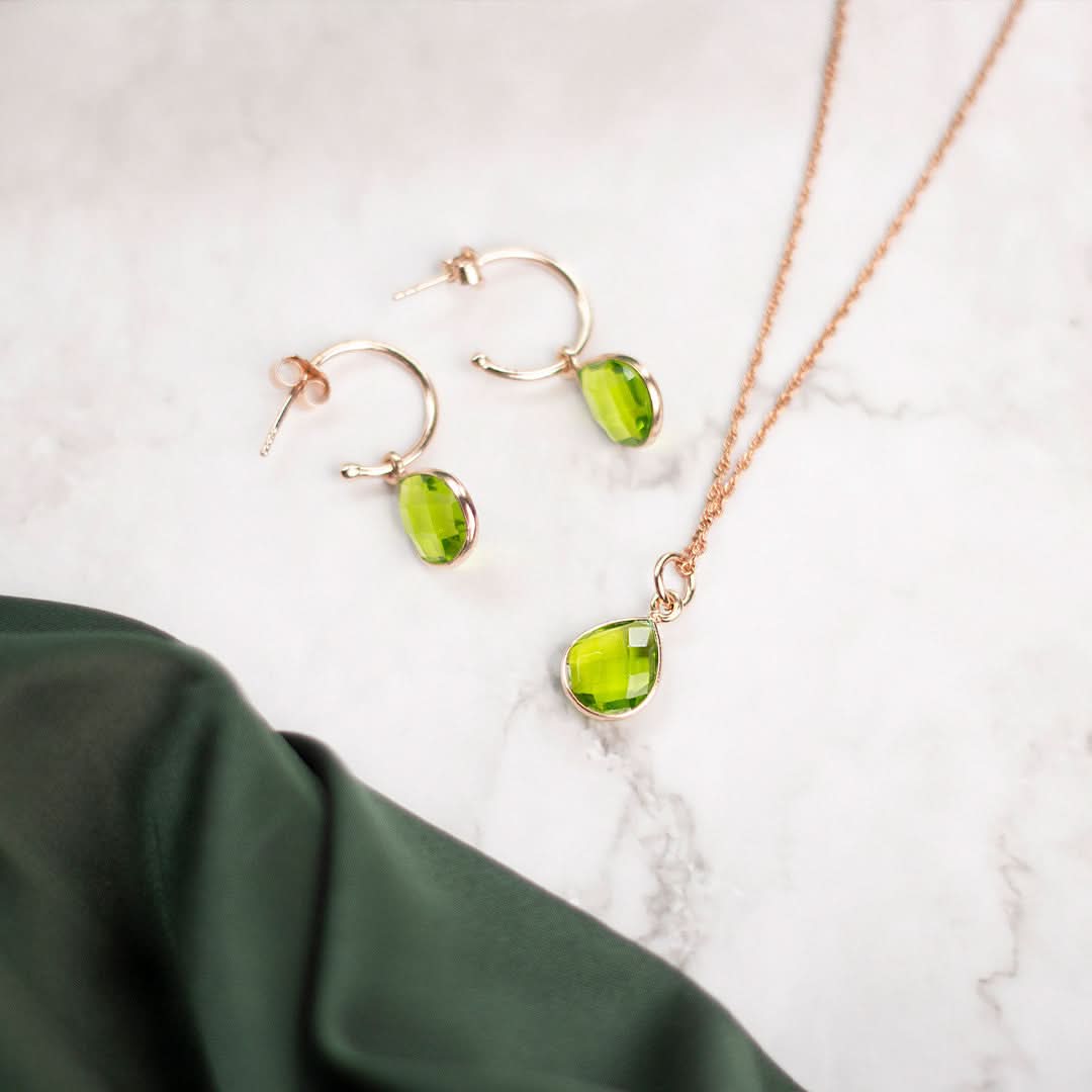 Peridot Charm Necklace in Rose Gold | August Birthstone - Image 4
