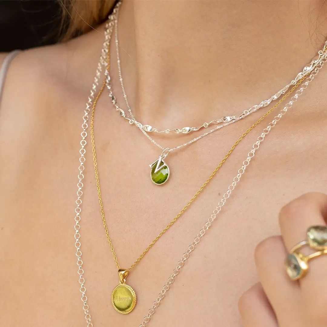 Peridot Charm Necklace in Silver | August Birthstone Necklace - Image 3
