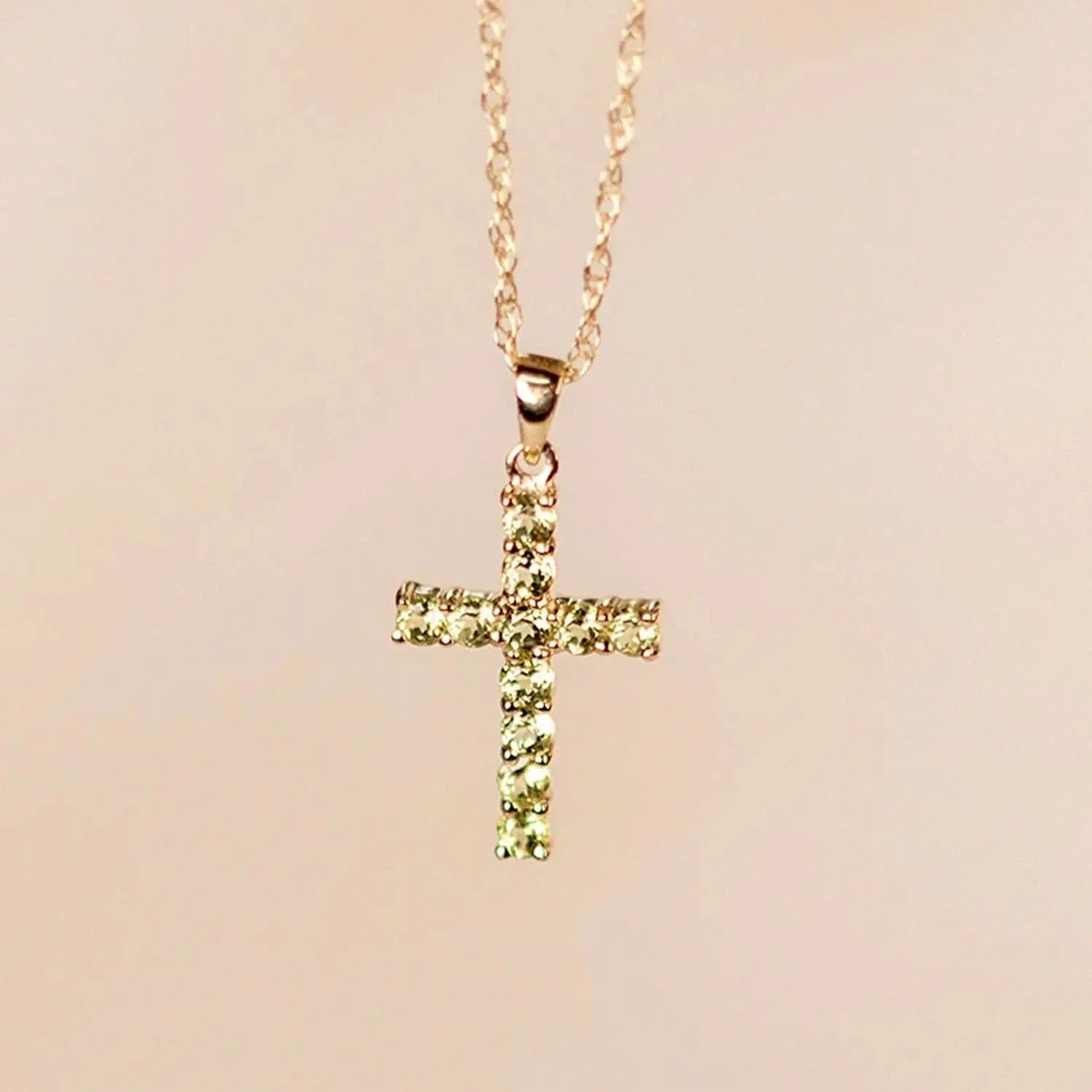 Peridot Cross Necklace in Solid Gold - Image 3