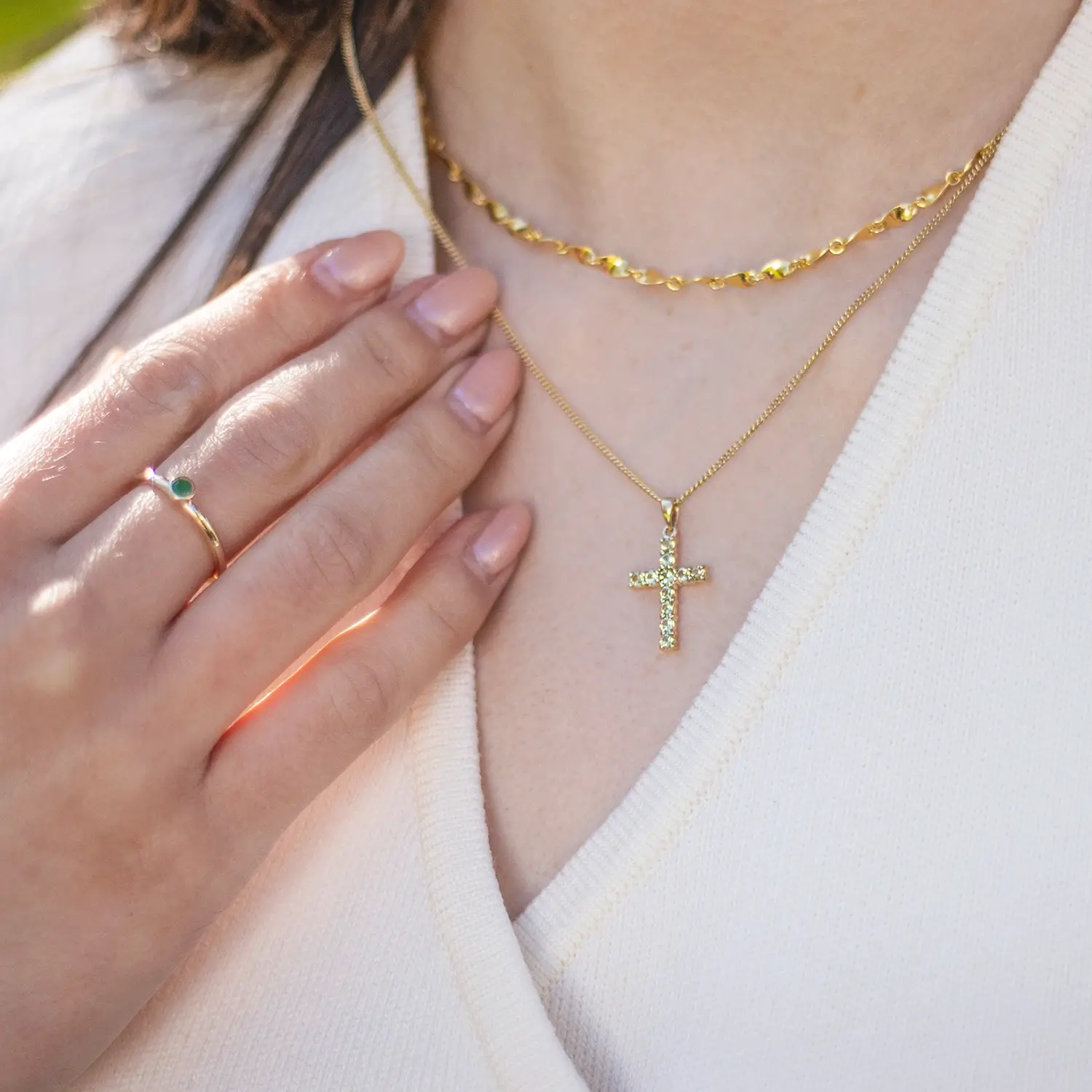 Peridot Cross Necklace in Solid Gold - Image 5