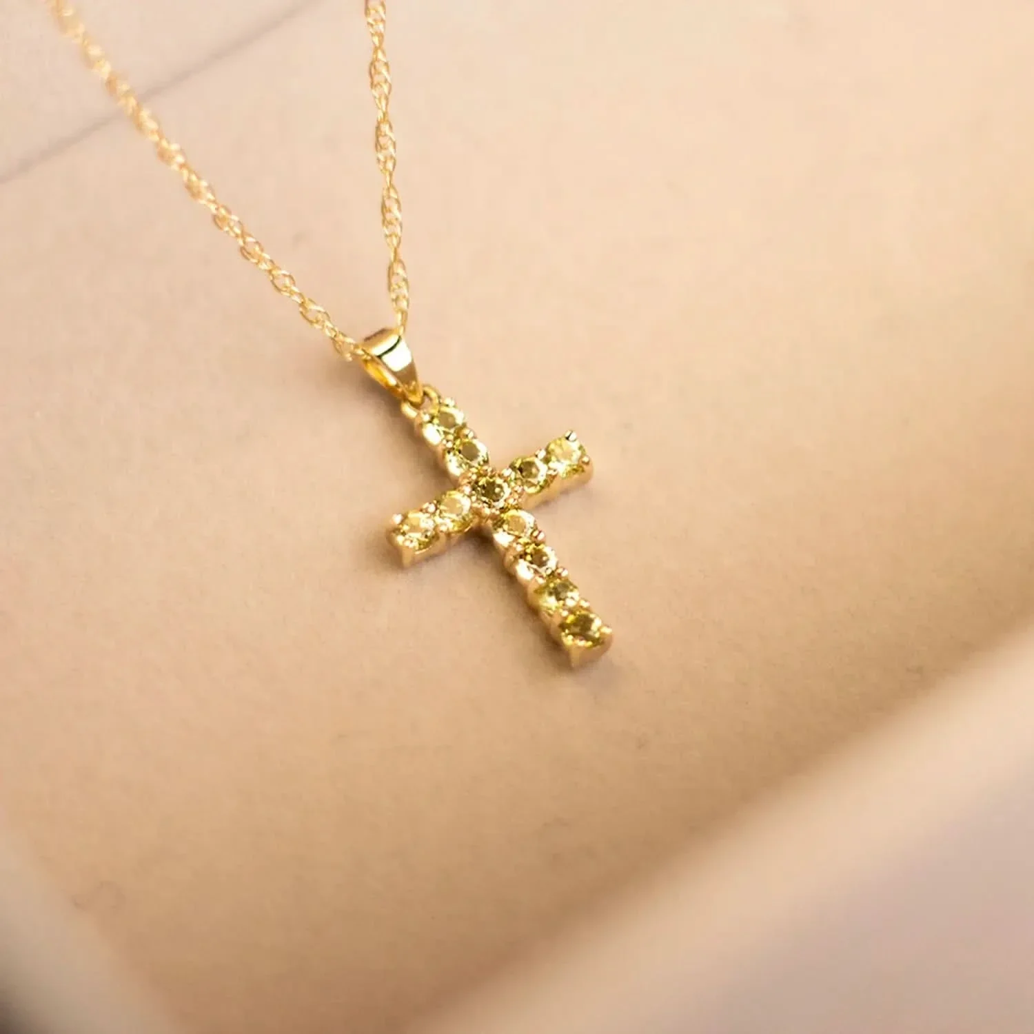 Peridot Cross Necklace in Solid Gold - Image 6