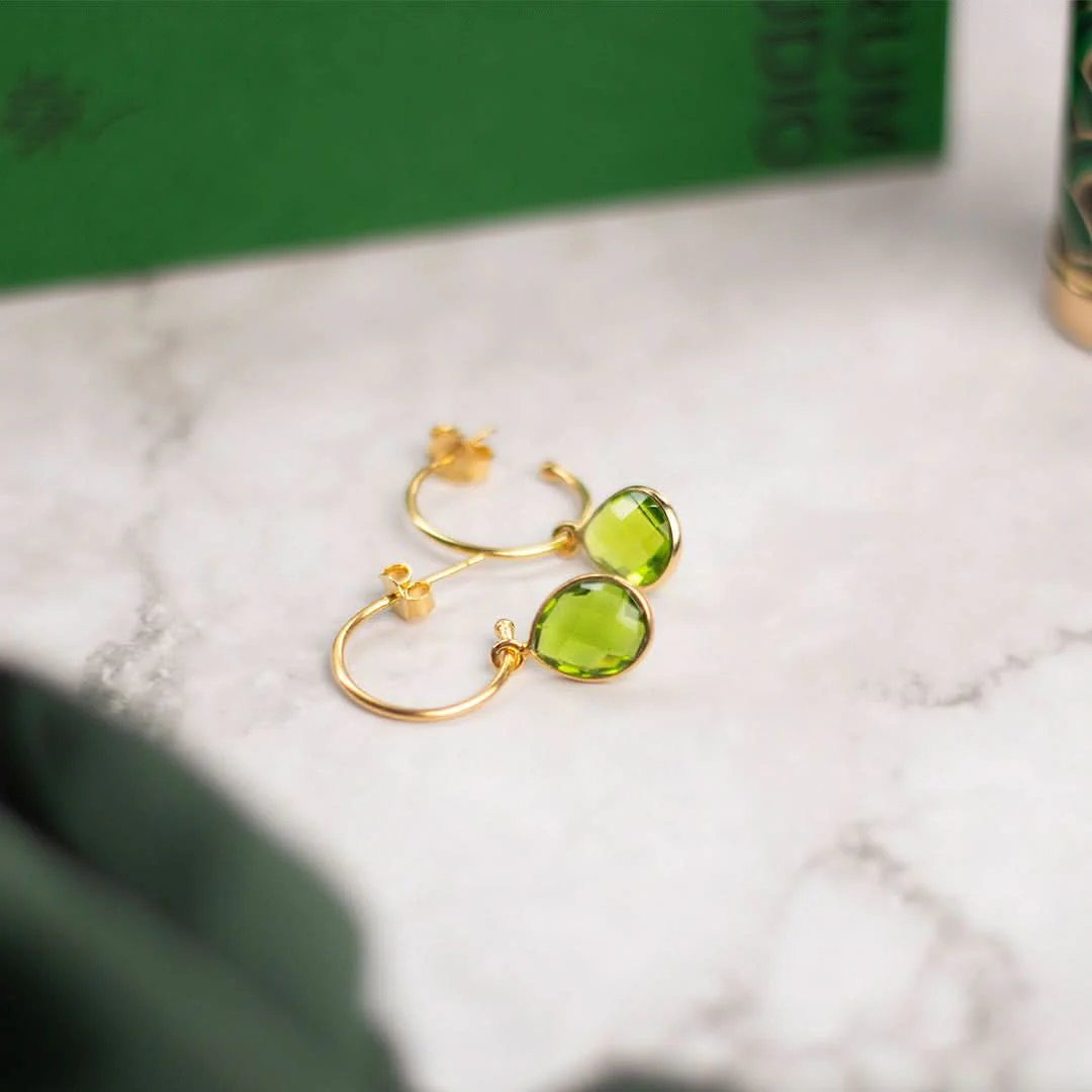 Peridot Hoop Earrings in Gold | August Birthstone - Image 4