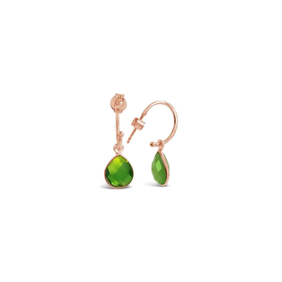 Peridot Drop Hoop Earrings in Rose Gold | August Birthstone Earrings - Image 3