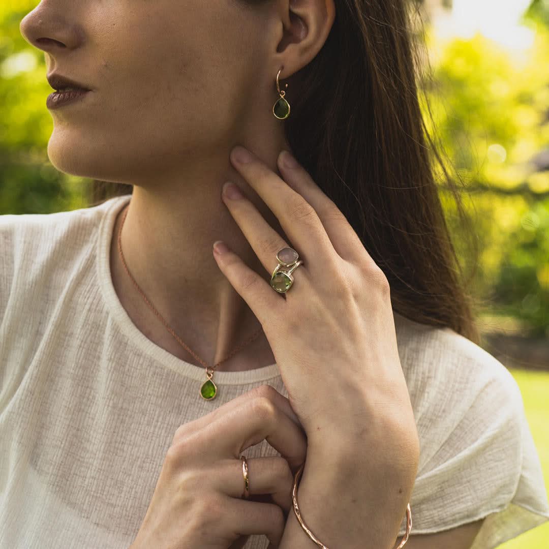 Peridot Drop Hoop Earrings in Rose Gold | August Birthstone Earrings - Image 4