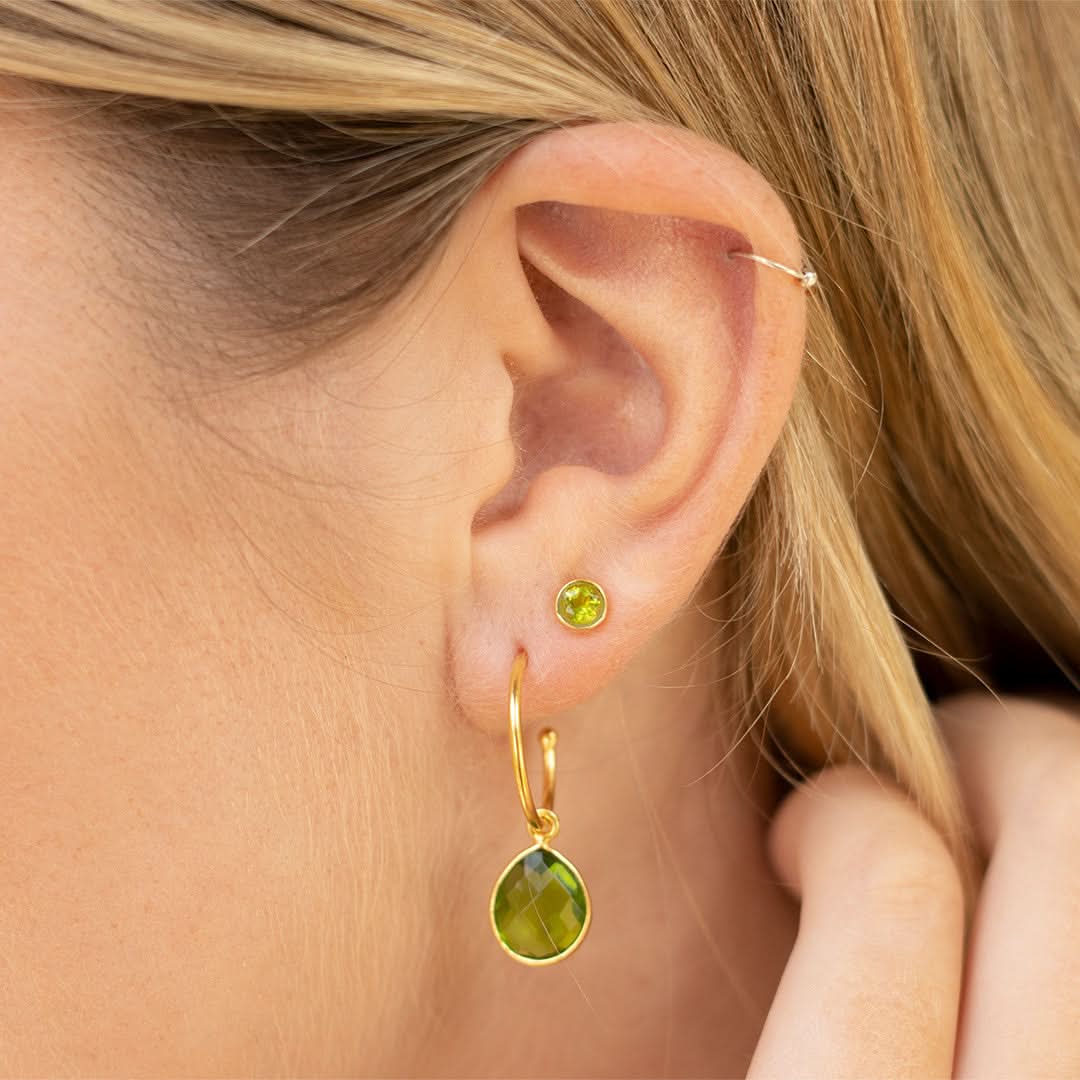 Peridot Mini Stud Earrings | Gold - August - Image 3