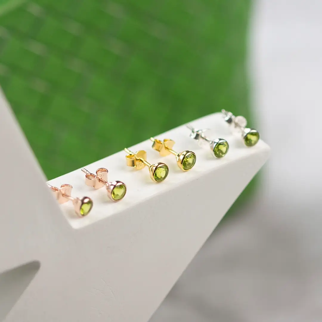 Peridot Mini Stud Earrings | Gold - August - Image 5