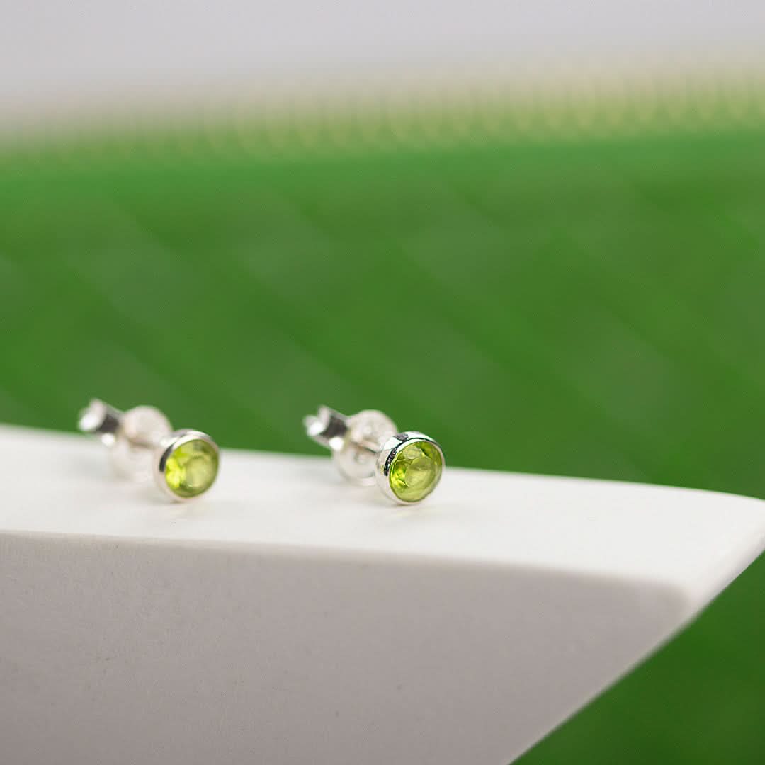 Peridot Mini Stud Earrings | Silver - August - Image 4