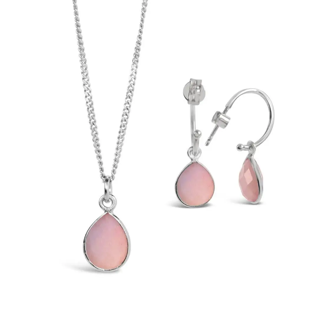 Pink Opal Charm Necklace | Silver | October - Image 4