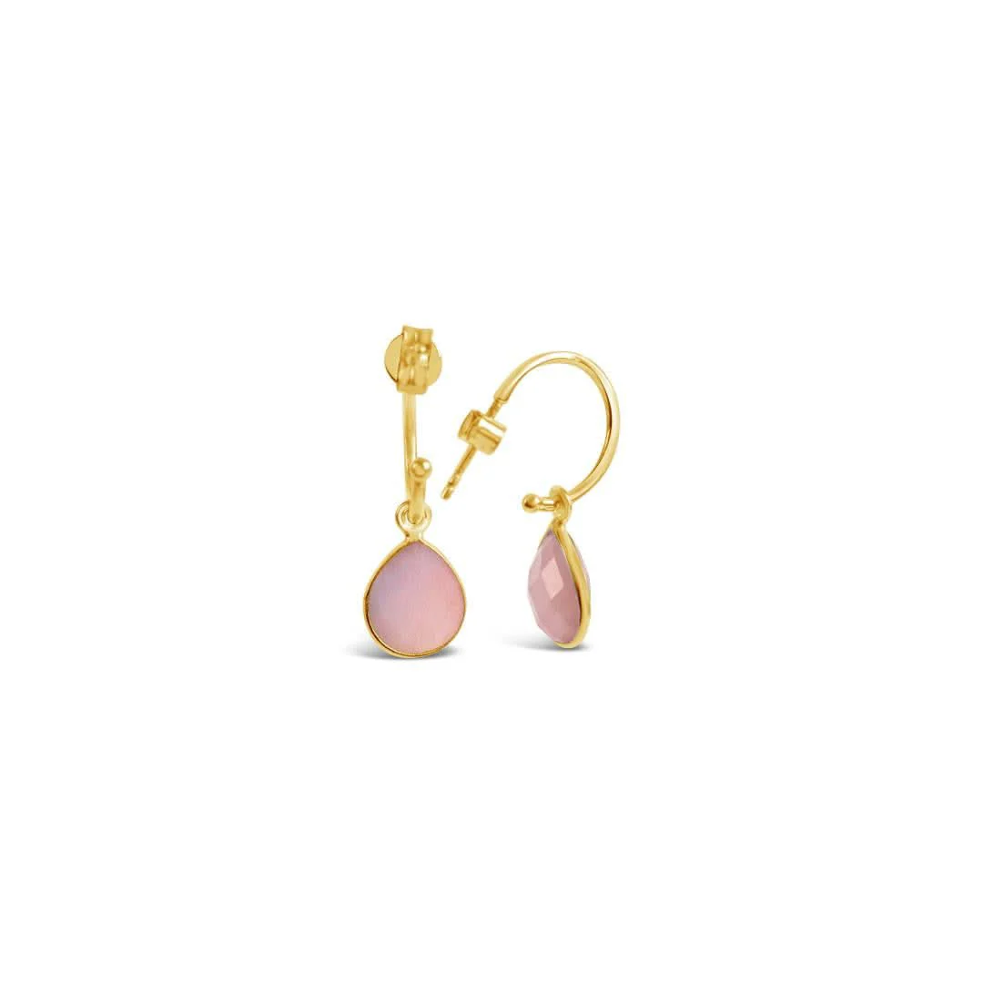 Pink Opal Drop Hoop Earrings | Gold - October - Image 5