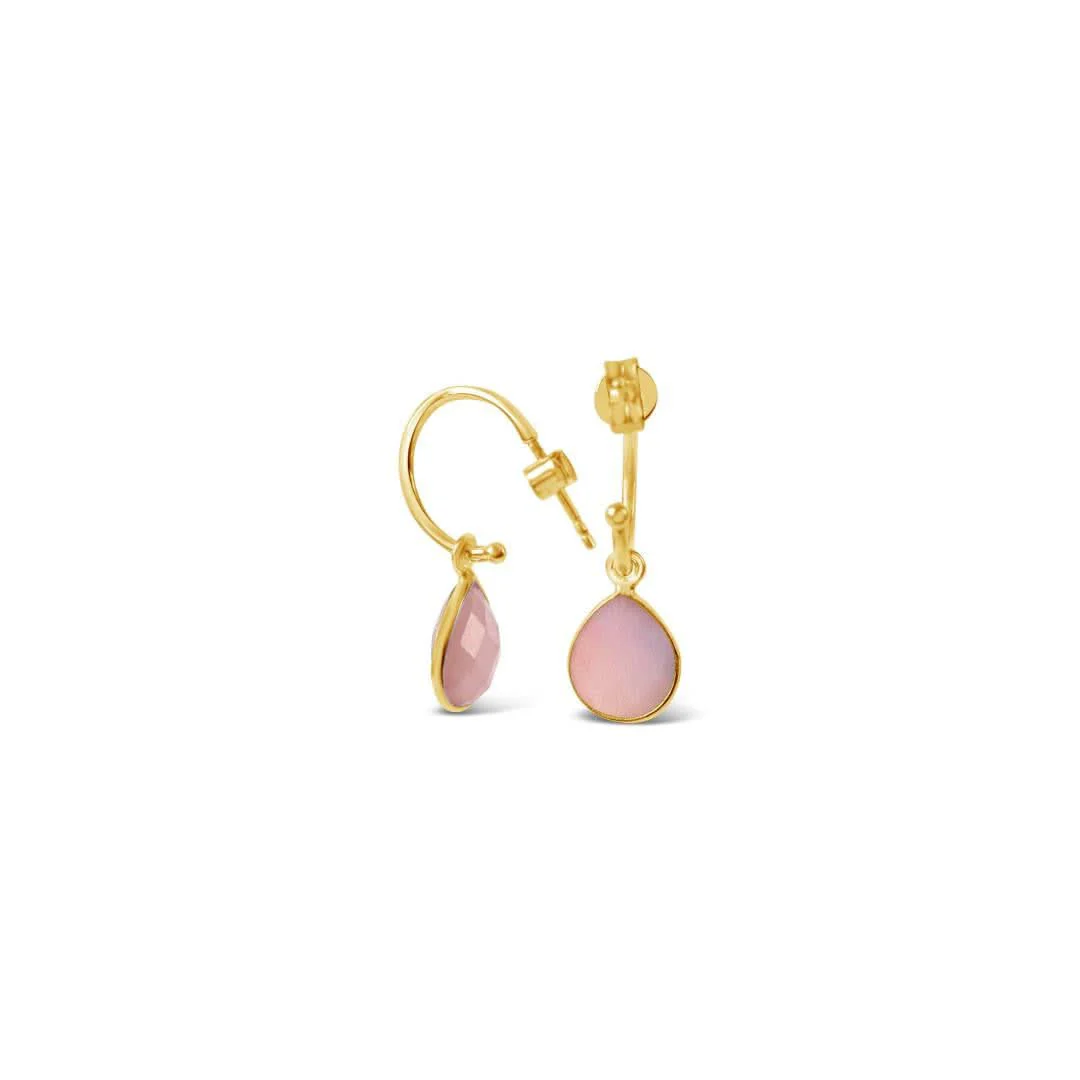 Pink Opal Drop Hoop Earrings | Gold - October - Image 7