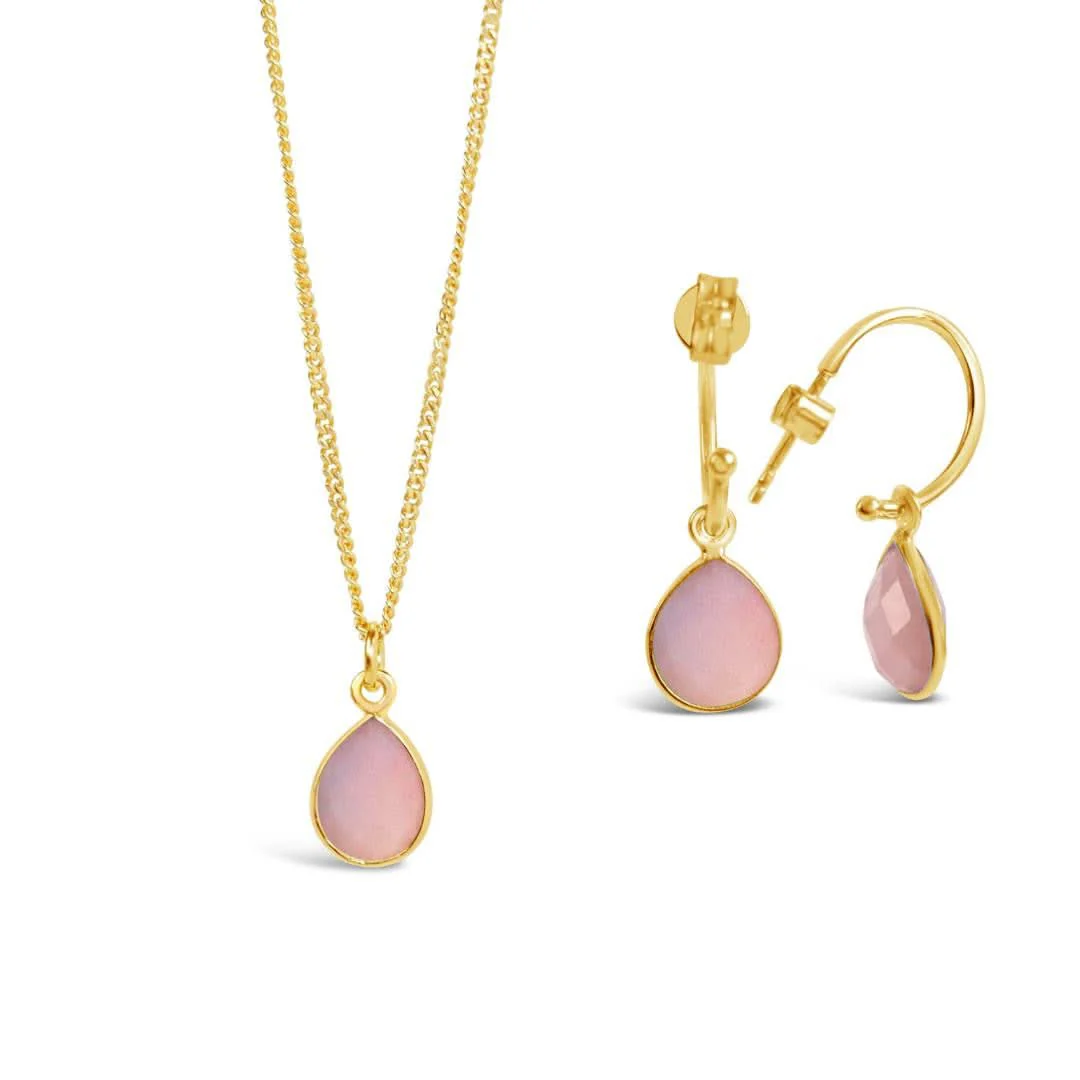 Pink Opal Drop Hoop Earrings | Gold - October - Image 8