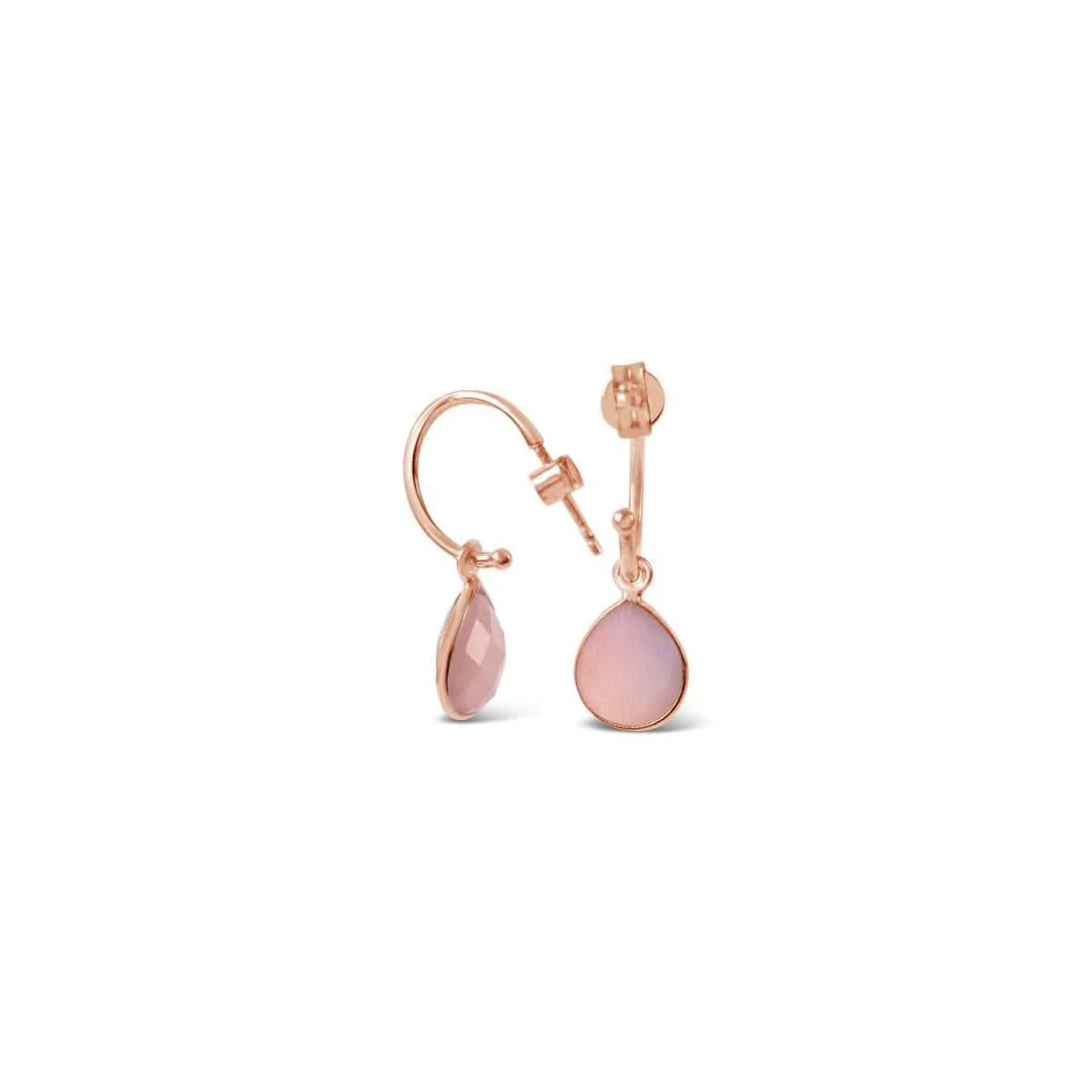 Pink Opal Drop Hoop Earrings | Rose Gold - October - Image 3