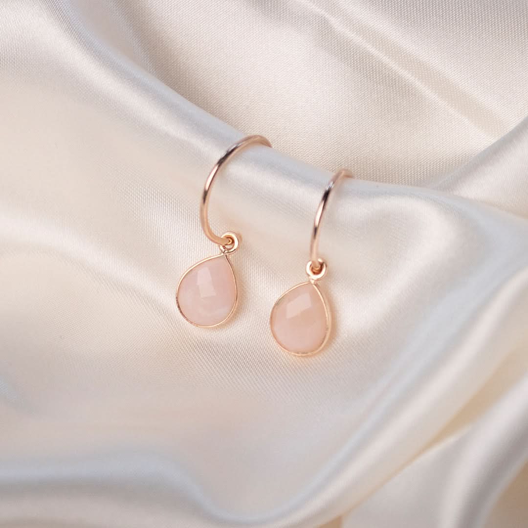 Pink Opal Drop Hoop Earrings | Rose Gold - October - Image 6