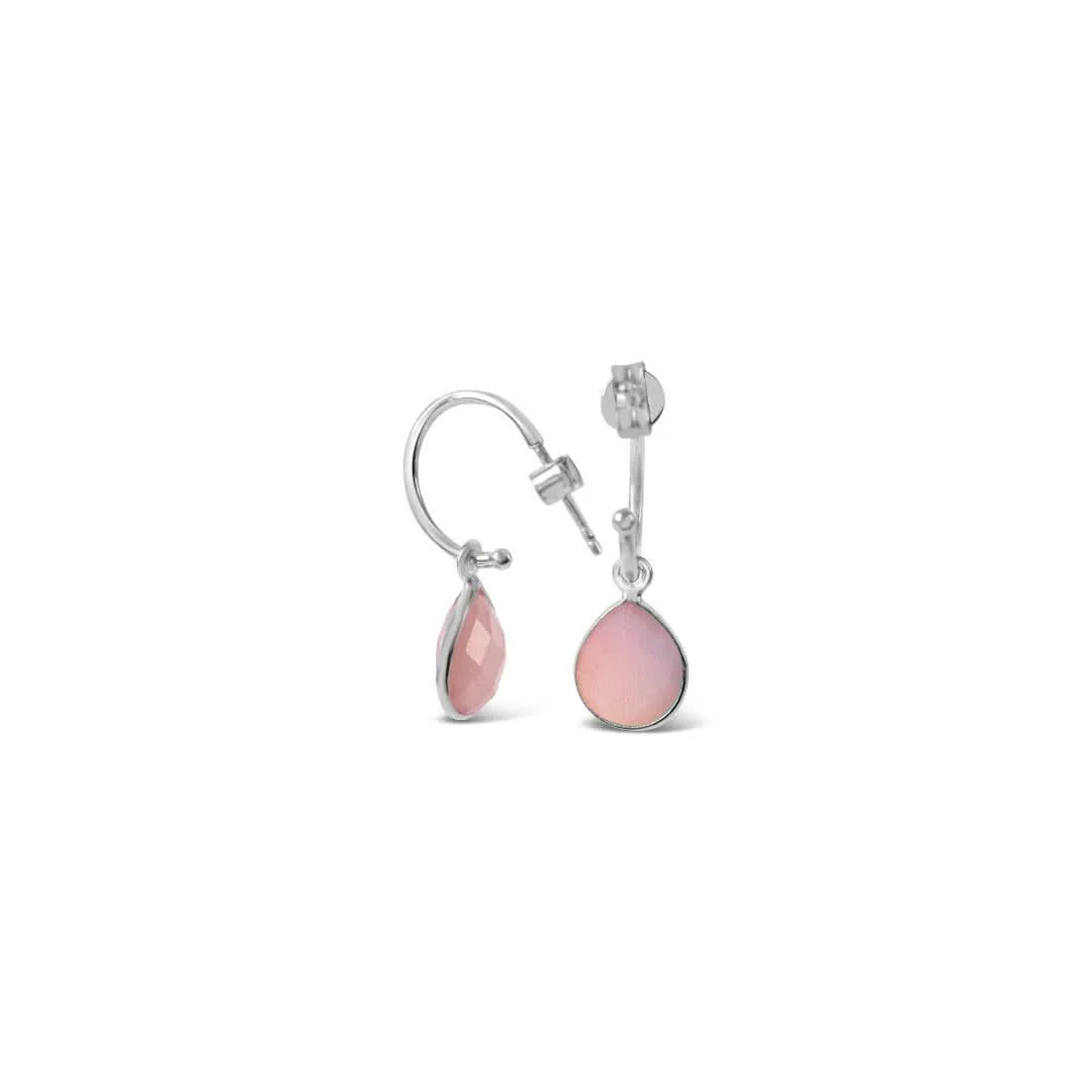 Pink Opal Drop Hoop Earrings | Silver - October - Image 5