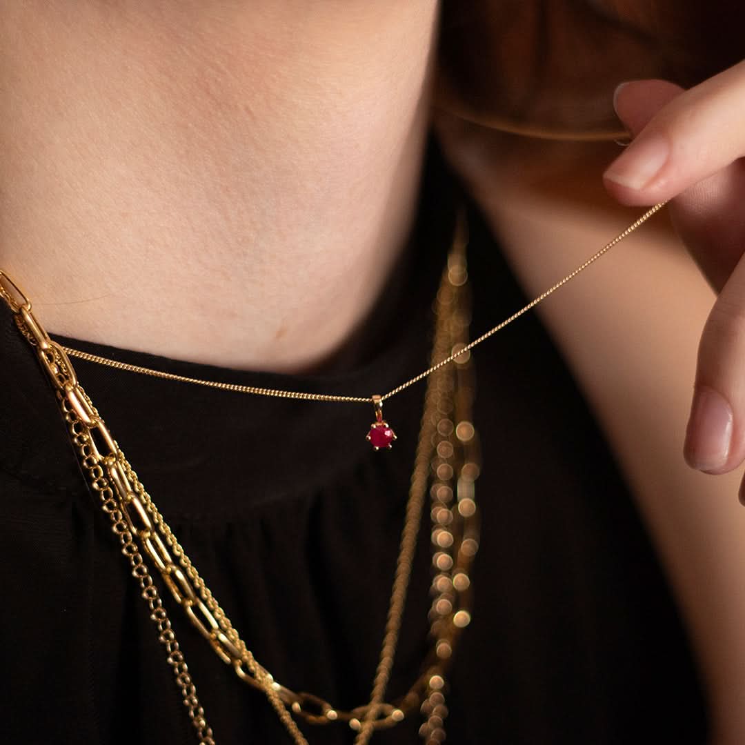 Dainty Ruby Charm Necklace in Gold - Image 5
