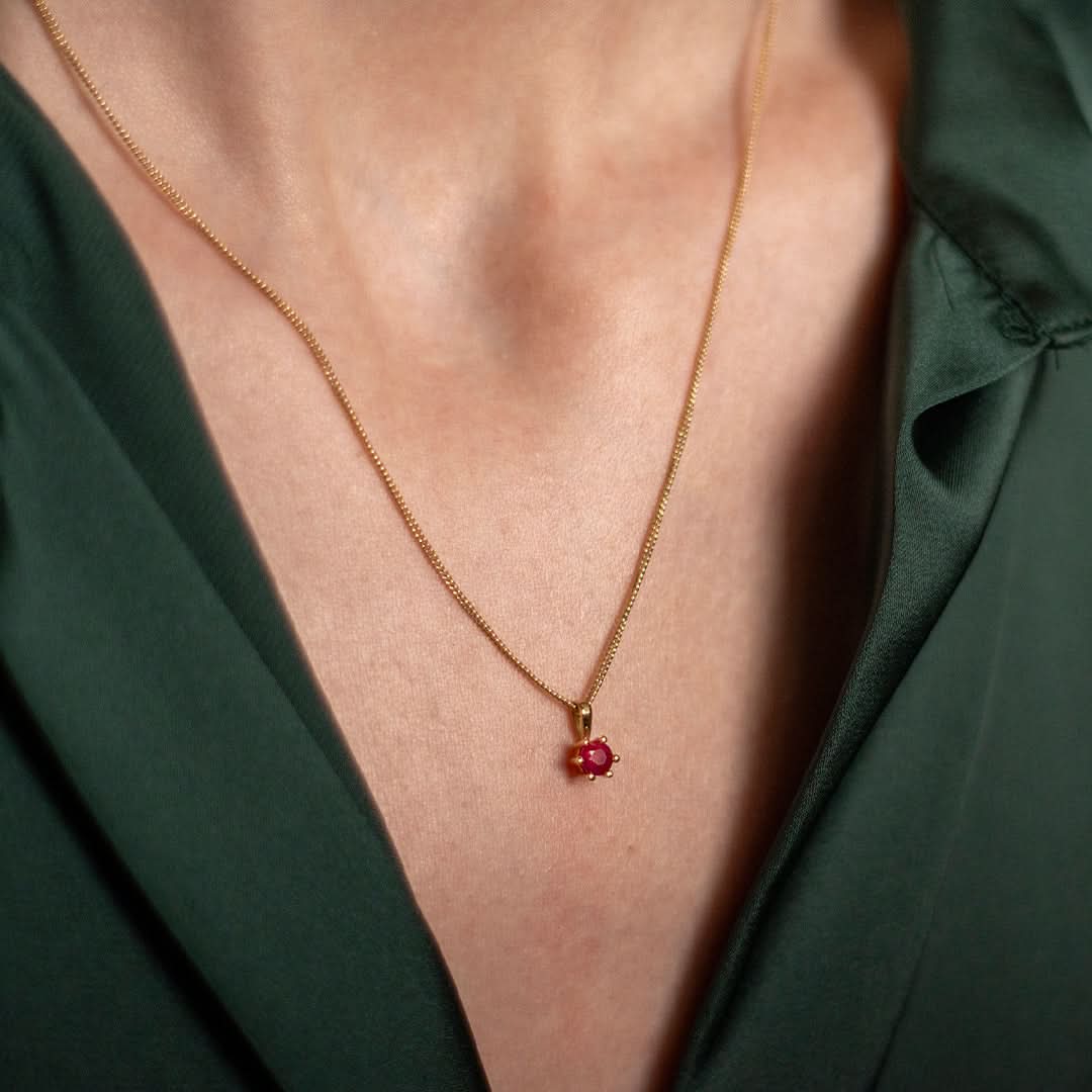 Dainty Ruby Charm Necklace in Gold - Image 6