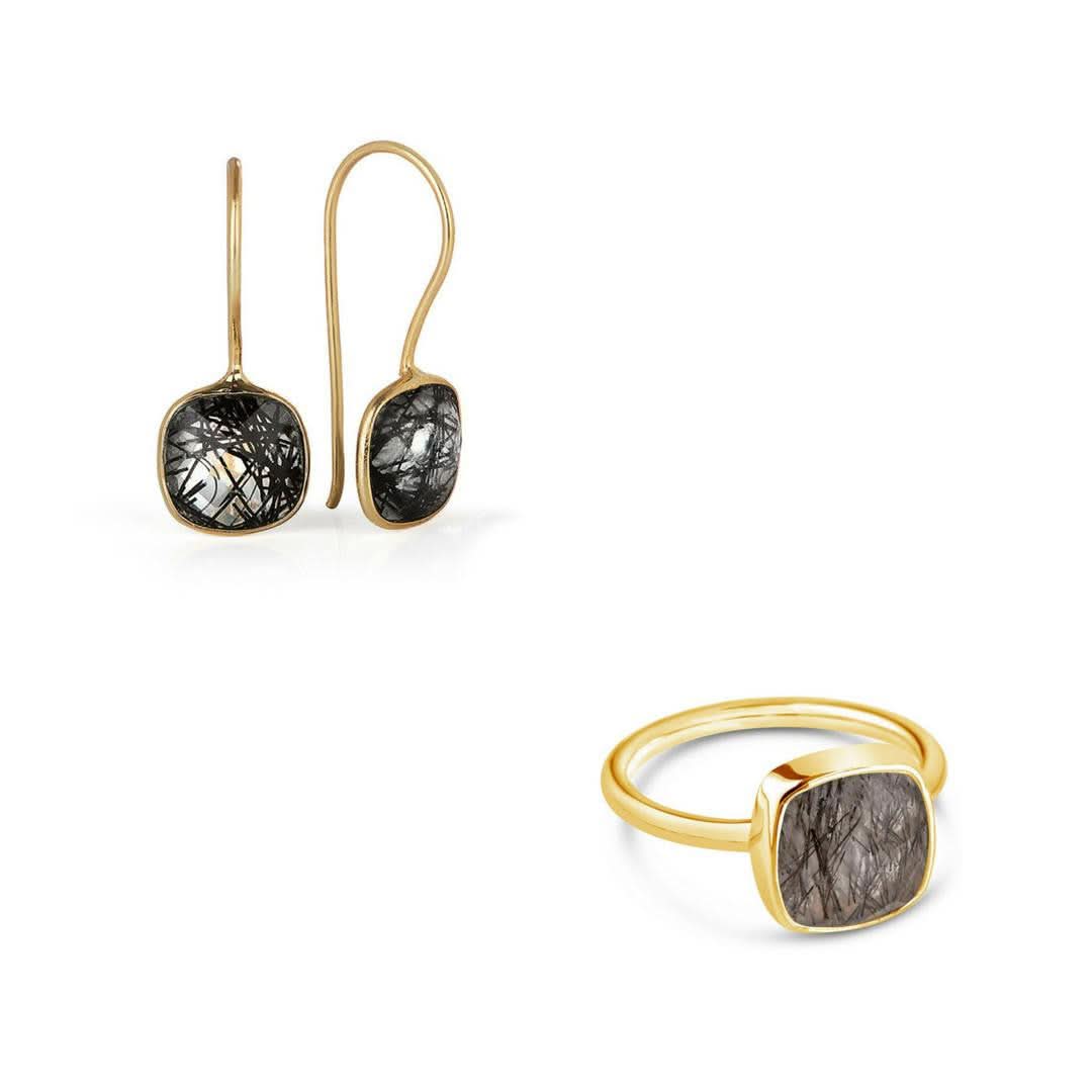 Rutilated Quartz Earrings in Gold - Image 4