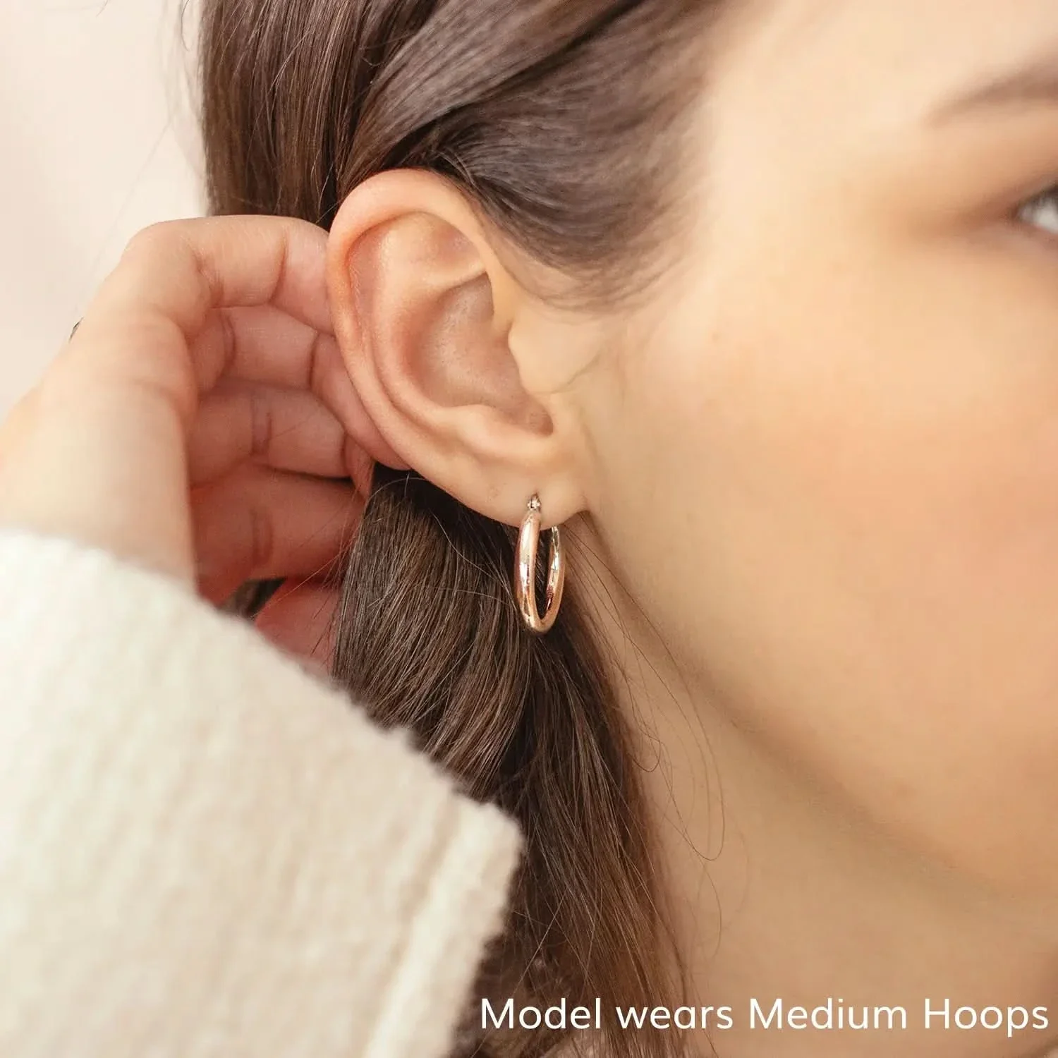 Solid White Gold Chunky Hoop Earrings - Image 3