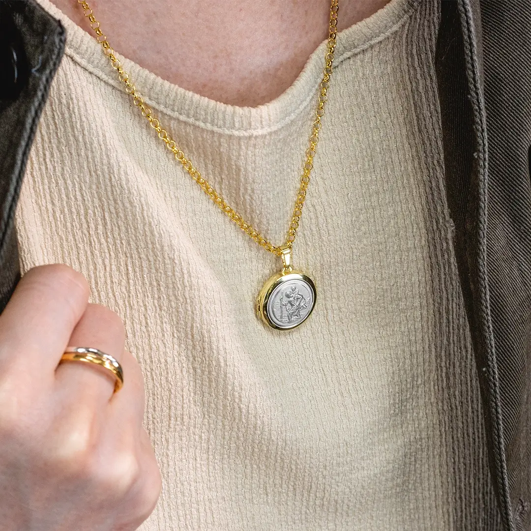 Men's St Christopher Locket Necklace Gold & Silver + Photos - Image 6
