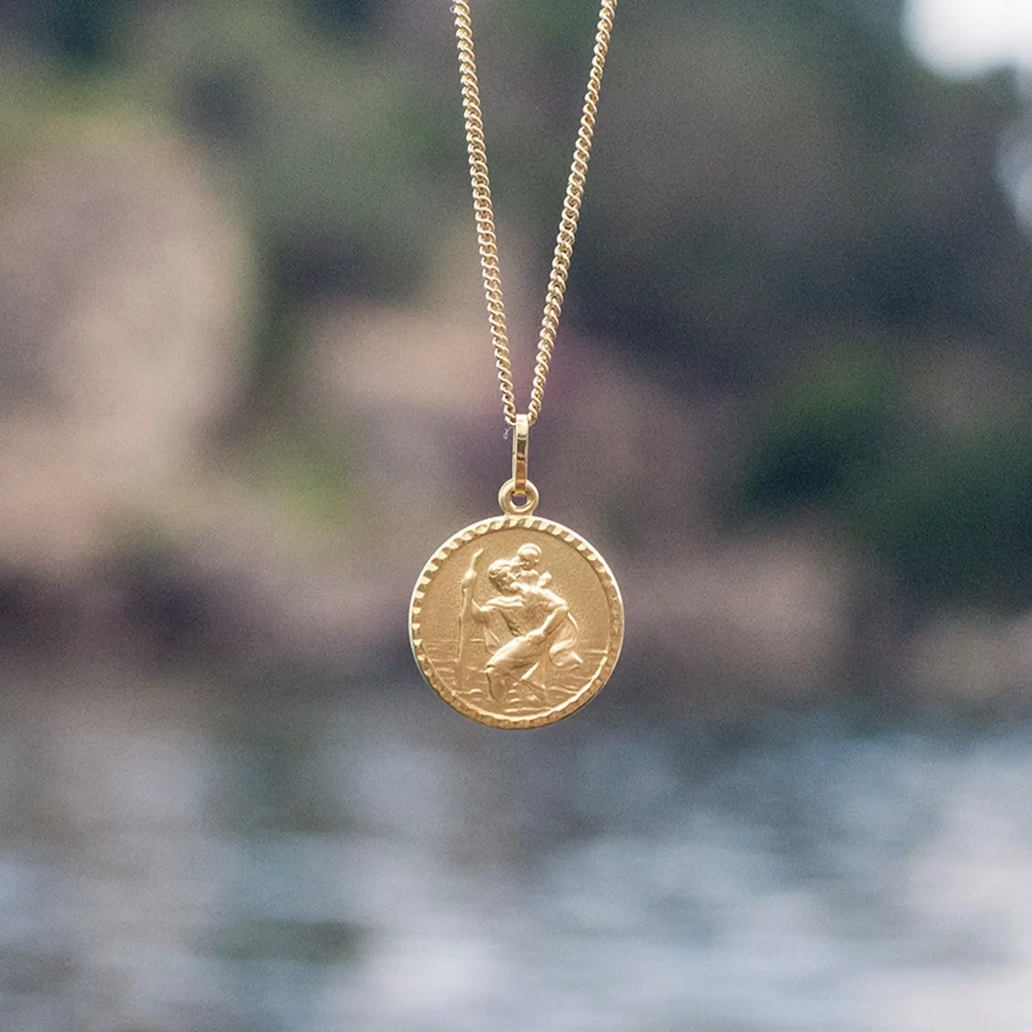 St Christopher Necklace Solid Gold + Engraving - Image 4