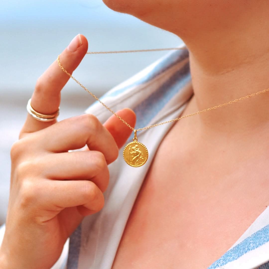 St Christopher Necklace Solid Gold + Engraving - Image 6